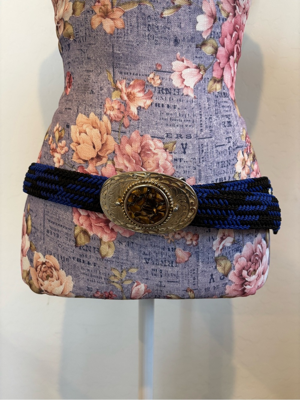 Woven Rope Waist Belt with tiger eye belt buckle